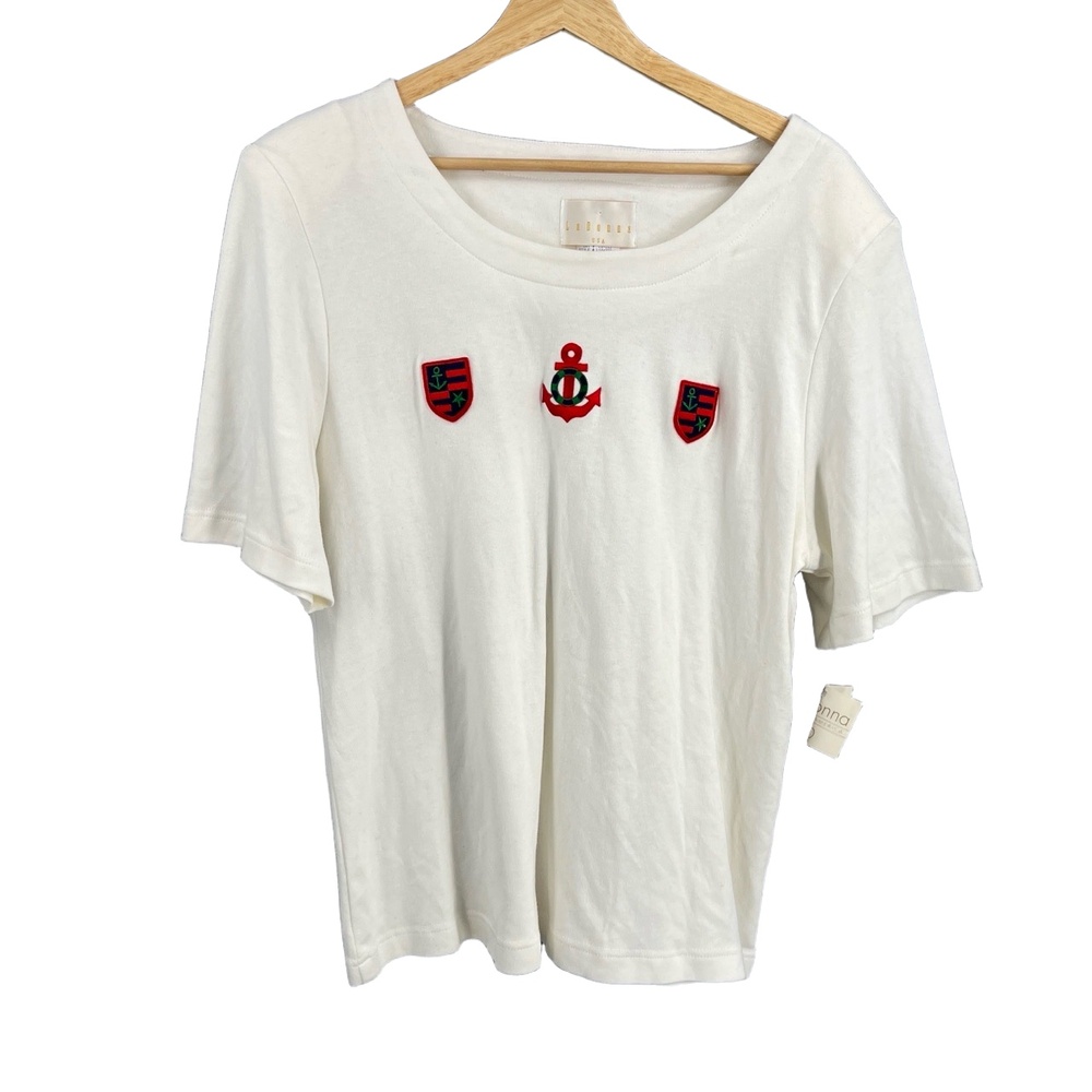 Vintage LaDonna Womens T-shirt White Embroidered Nautical Size 20 New